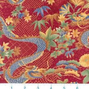  45 Wide Kimono Dragons & Spider Mums Rouge Fabric By The 