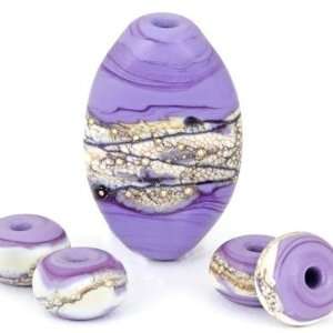  27mm Violet and Silver Artisan Lampwork Beads Set by Cindy 