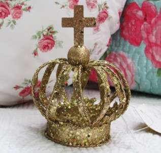 Gold Glittered Royal Crown Ornament Accent French Chic Shabby 