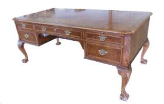 BAKER EXECUTIVE DESK CHIPPENDALE Quilted Maple BALL & CLAW CARVED 