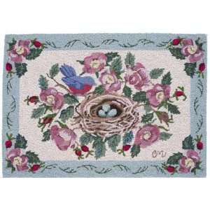  Bluebirds Nest 2x3 hand hooked area rug