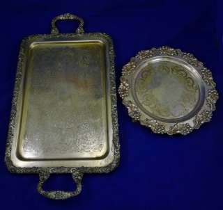 Vintage SILVERPLATE on COPPER Tray SILVER PLATE Footed SERVING Grape 