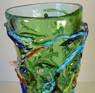 Vase 21 Tall Hand Blown Hot Glass Art NEW GREEN BLUE  