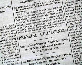   Murder of Mme. Ragnault Guillotine Execution 1887 Old Newspaper  
