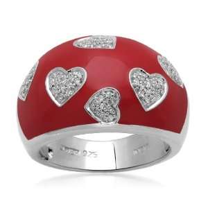 Sterling Silver Enamel Hearts Boat Shape Diamond Ring (1/5 cttw, I J 