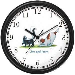 Skunk and Brown & White Dog Cartoon or Comic   JP Animal Wall Clock by 
