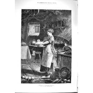  1879 SEASONABLE CHEER LADY CHRISTMAS PIE COOKING PRINT 