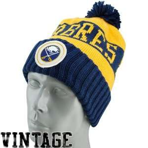  Mitchell & Ness Buffalo Sabres Gold Navy Blue Cuffed Knit 