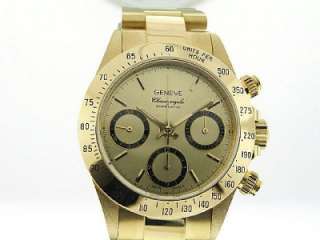 Mens Geneve Chronograph Wristwatch 18K Gold Automatic  