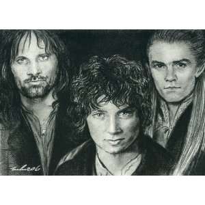  Lord of the Rings Portrait Charcoal Drawing Matted 16 X 