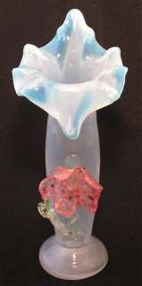 English opalescent JACK IN THE PULPIT vase w/appd flower  