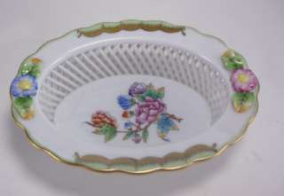   Porcelain Reticulated Basket Green Queen Victoria Pattern  
