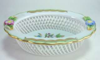   Porcelain Reticulated Basket Green Queen Victoria Pattern  