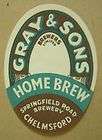 ENGLISH BEER LABEL GRAY & SONS SPRINGFIELD ROAD CHELMSFORD HOME BREW 