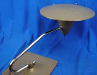 Gray Vtg Industrial Deco UFO Saucer Desk Lamp Light  