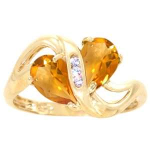  14K Yellow Gold Twosome Pear Gemstone Ring Citrine, size5 