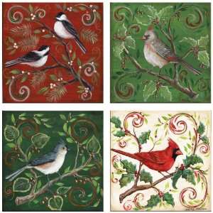  Set of Four Holiday Birds Stone Coasters
