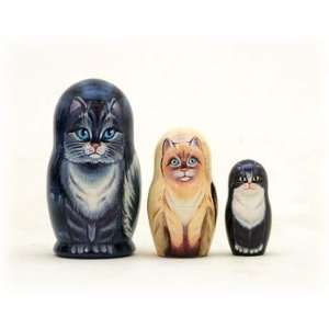  House Cats 3 Piece Russian Wood Nesting Doll