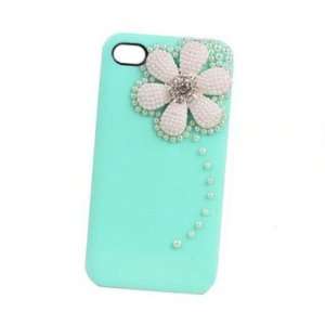 Crystal Pearl Turquoise 3D Daisy Flower Hard Back Case Cover for Apple 