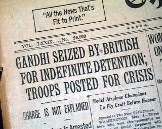 GANDHI ARRESTED The Mahatma by British 1930 Newspaper *  