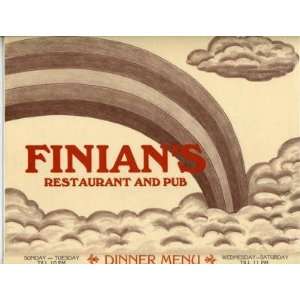   Finians Restaurant & Pub Menus Quincy Massachusetts 