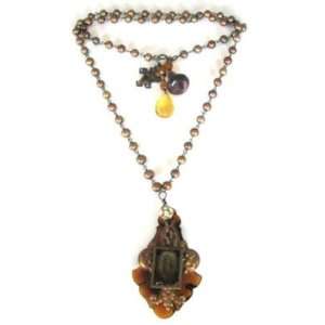  New Twiggs Amber Prism Real Pearl Religious Necklace 