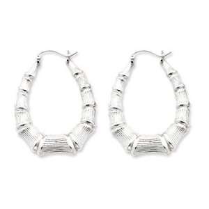  Sterling Silver Oval Bamboo Hoop Earrings   JewelryWeb 