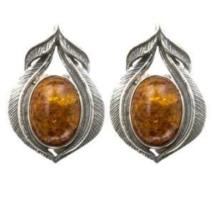  Sterling Silver Baltic Cognac Color Amber Peacock Feathers 