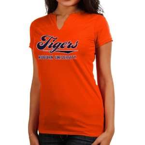   Tigers Ladies Cut Out Split V Neck T Shirt   Orange