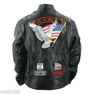 Motorcycle Biker Leather Jacket Eagle Side Laces  