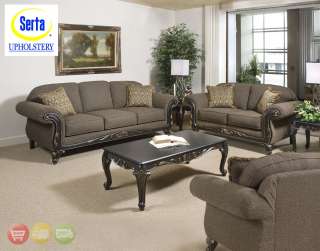   Sofa & Love Seat Living Room Furniture Set Gray Exposed Wood  