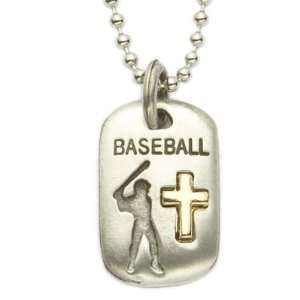 Lead Free Pewter Baseball Dog Tag on 24 Stainless Steel Chain Sports 