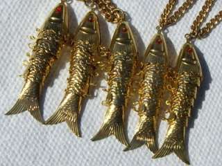 Vintage ARTICULATED FISH Pendant Necklace 42~HONG KONG  