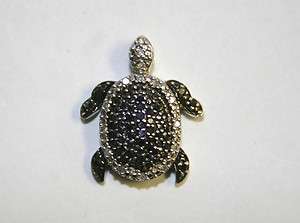 Sterling Silver Black & White Diamond Turtle Pendant  