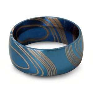  Blue Mokume Steel Mens Ring size 10 Jewelry