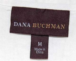 DANA BUCHMAN White Linen Cotton Crochet Lace Tunic Top M  