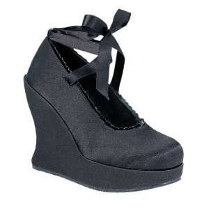  Demonia Bravo 07 5 Inch Platform Wedge Ankle Lace Black Satin Shoe 