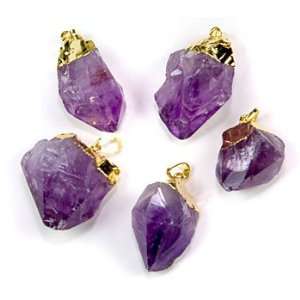   25 Pieces Gold Plated Amethyst Rough Point Pendants with Bail Gemstone