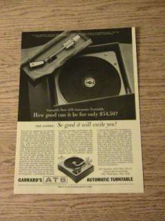 1962 GARRARDS AT6 ADVERTISEMENT AUTOMATIC TURNTABLE AD  