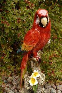   sitting on Branch Resin Bird Red 15 inches flowers tropical  