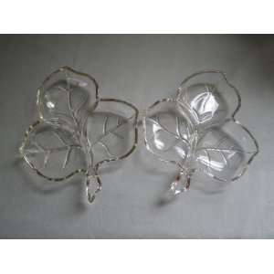  Set of 2   Hazel Atlas Glass Divided Shamrock/ Clover Leaf 