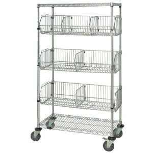 Mobile Wire Basket Unit 18 x 36 x 69H, 2 Shelves, 3 Baskets, CHROME