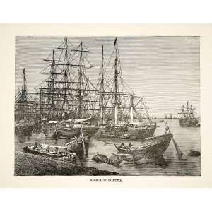  1881 Print Harbor Port Dock Ship Yard Calcutta Kolkata 