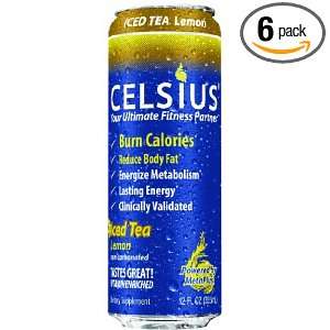 Celsius Supplement Drink, Iced Tea Lemon, 4 Count Cans (Pack of 6)