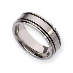  Titanium Black Accent 8mm Brushed Polished Band Ring Size 