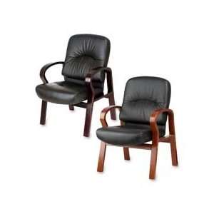 Lorell Products   Guest Chair, 26x29x37 1/2, Mahogany/Black Leather 