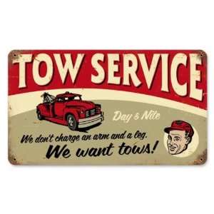 Tow Service Automotive Vintage Metal Sign   Garage Art Signs