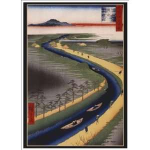 Towboats Along the Yotsugi Dori Canal by Utagawa Hiroshige   4 x 2 7/8 