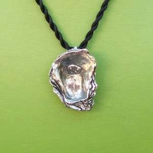  Pewter Large Oyster Pendant on Black Cord Jewelry