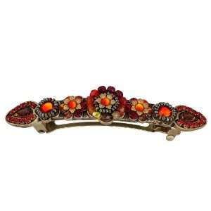 Michal Negrin Hair Clip Ornate with Gold Hand Painted Flowers, Beaded 
